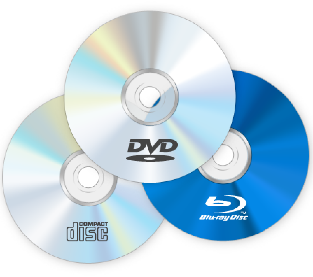 CD, DVD and Blu ray discs